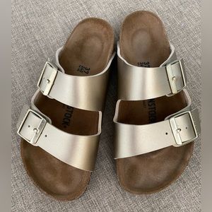 Gold Arizona Birkenstock 37 Regular Width - like new